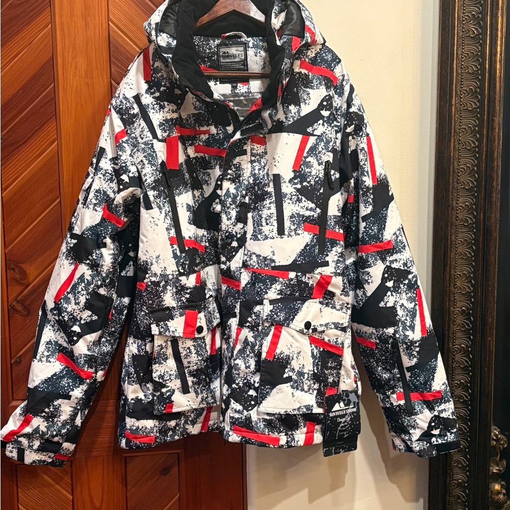 Men’s XXL NWT RIVIYELE Abstract Design Snow Ski Jacket Windproof and Rainproof